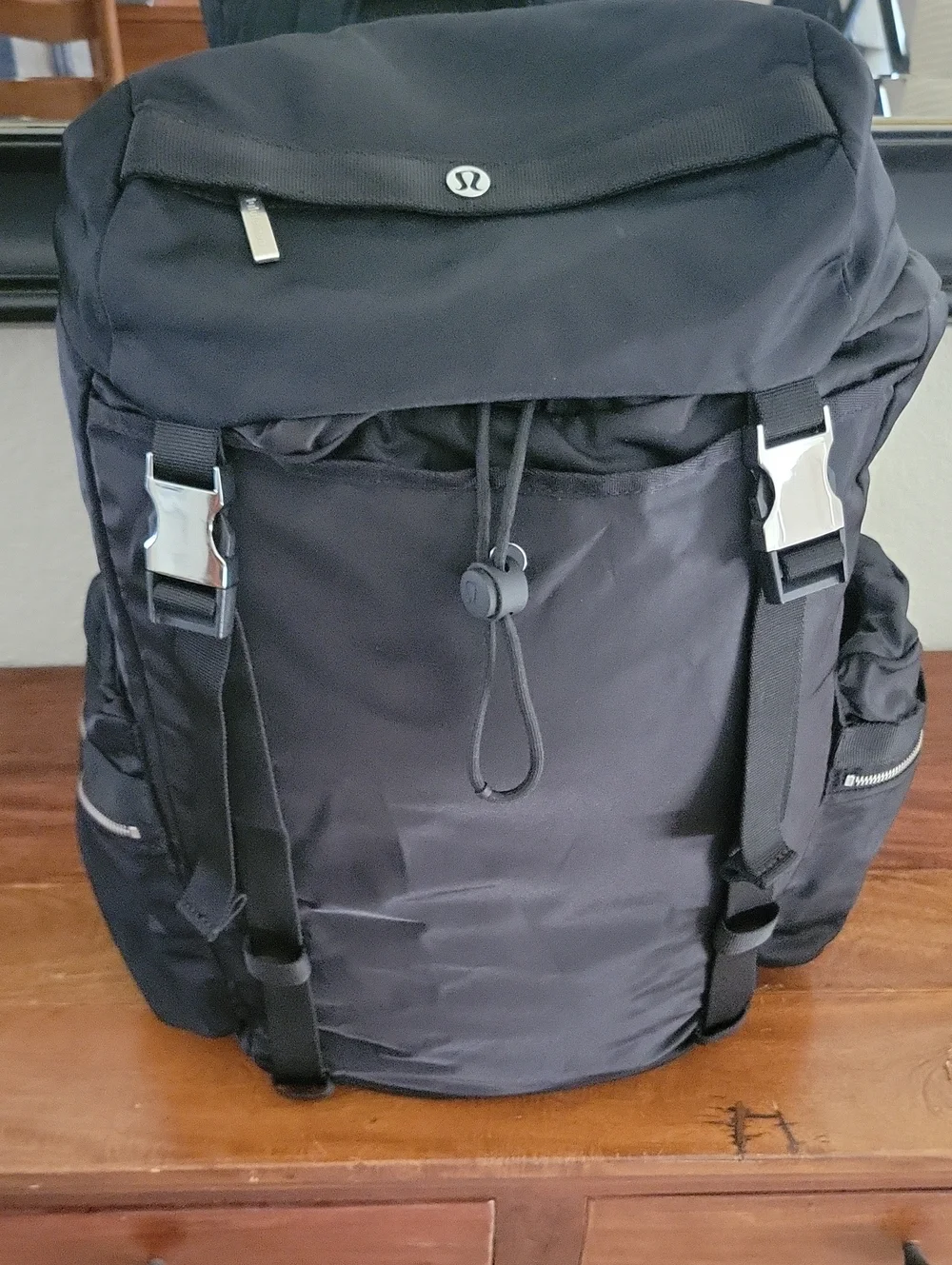 Wunderlust Lululemon Athletica Black Roll-Top Backpack  With Silver Buckles